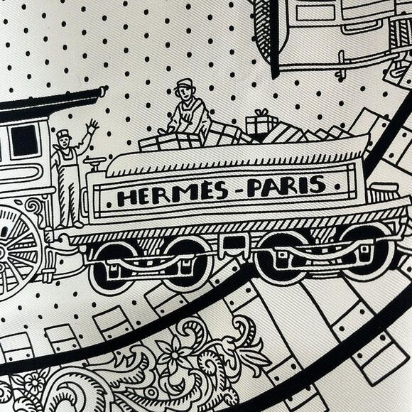 Hermes Scarf Carré 55 White X Black X Orange ALL Aboard! - Picture 3 of 6